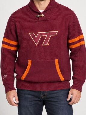 Virginia Tech Hokies VT Shawl Collar Toggle Varsity Sweater Mens XL Wool Blend